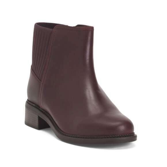 CLARKS Bordeaux Wide Leather Maye Palm Comfort Booties - Picture 1 of 2